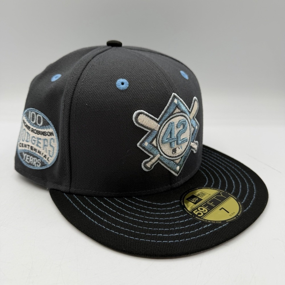 New Era 59Fifty Brooklyn Dodgers Jackie Robinson Hat Cap Sz 7 Grey 100 Years MLB